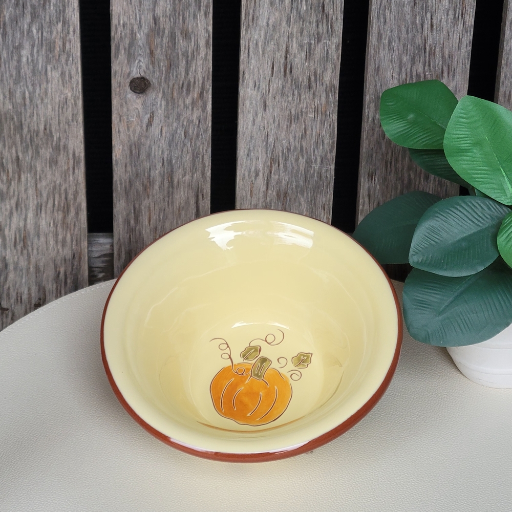 Autumn Pumpkin Glazed Muted Yellow Terracotta Bowl - Picture 6 of 7